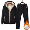 Мужской спортивный костюм большого размера с капюшоном, утепленный плюшем, осенне-зимний, повседневный, теплый, из двух предметов, молодежная куртка из овчины, с плоским вырезом