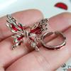 Vintage Red Butterfly Rings For Women Goth Punk Irregular Open Rings Set Y2K Halloween Accessories For Women Kpop Jewelry