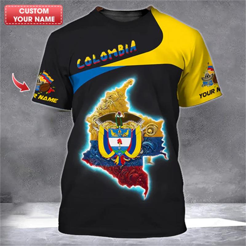 Columbia Custom Name 3D Print T-shirt For Men Colombia Flag Pattern Short Sleeve T Shirts Summer Personality Loose Customed Tee