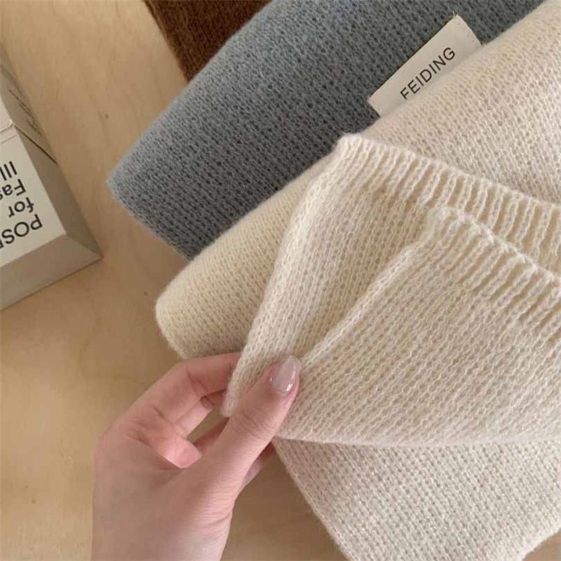 Hick Knitted Snood for Women 160x20cm Warm Winter Neck Warmer Solid Color Cashmere-like Fleece Scarf