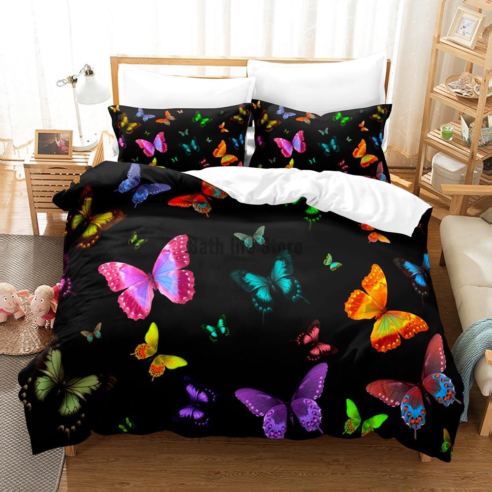 Letter Butterfly Print Bedding Set 3D Duvet Cover Luxury Fancy Queen King Home Textile Decor For Woman Wilf Gift Bed Linen