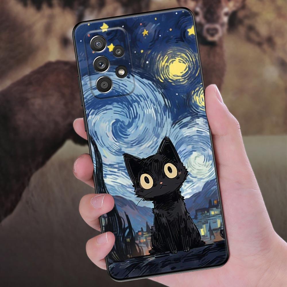Чехол для телефона 'Звездное небо с кошкой' для Samsung Galaxy A57 A56 A37 A55 A36 A26 A54 A52 A35 A34 A25 A17 A16 A15 A07 A06 Мягкий чехол