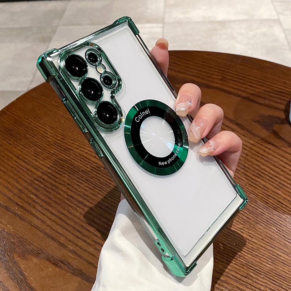 Plating Transparent Magnetic Wireless Charging Case For Samsung S26 S25 S24 Ultra S23 S22 S21 FE Note 20 Shockproof Bumper Cover