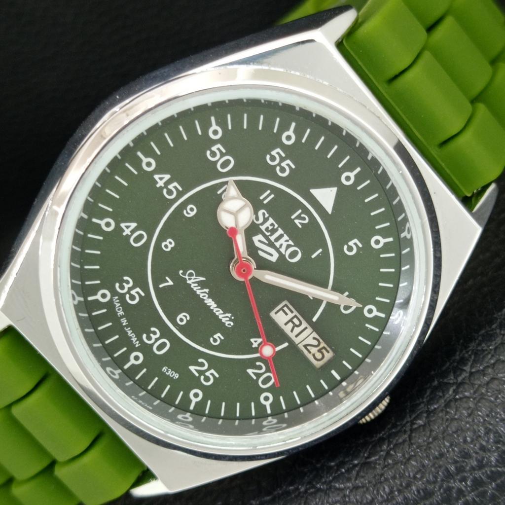 ВИНТАЖНЫЕ ОТРЕМОНТИРОВАННЫЕ МУЖСКИЕ АВТОМАТИЧЕСКИЕ ЧАСЫ SEIKO 5 ЯПОНИЯ ЗЕЛЕНЫЙ ЦИФЕРБЛАТ a444809-1