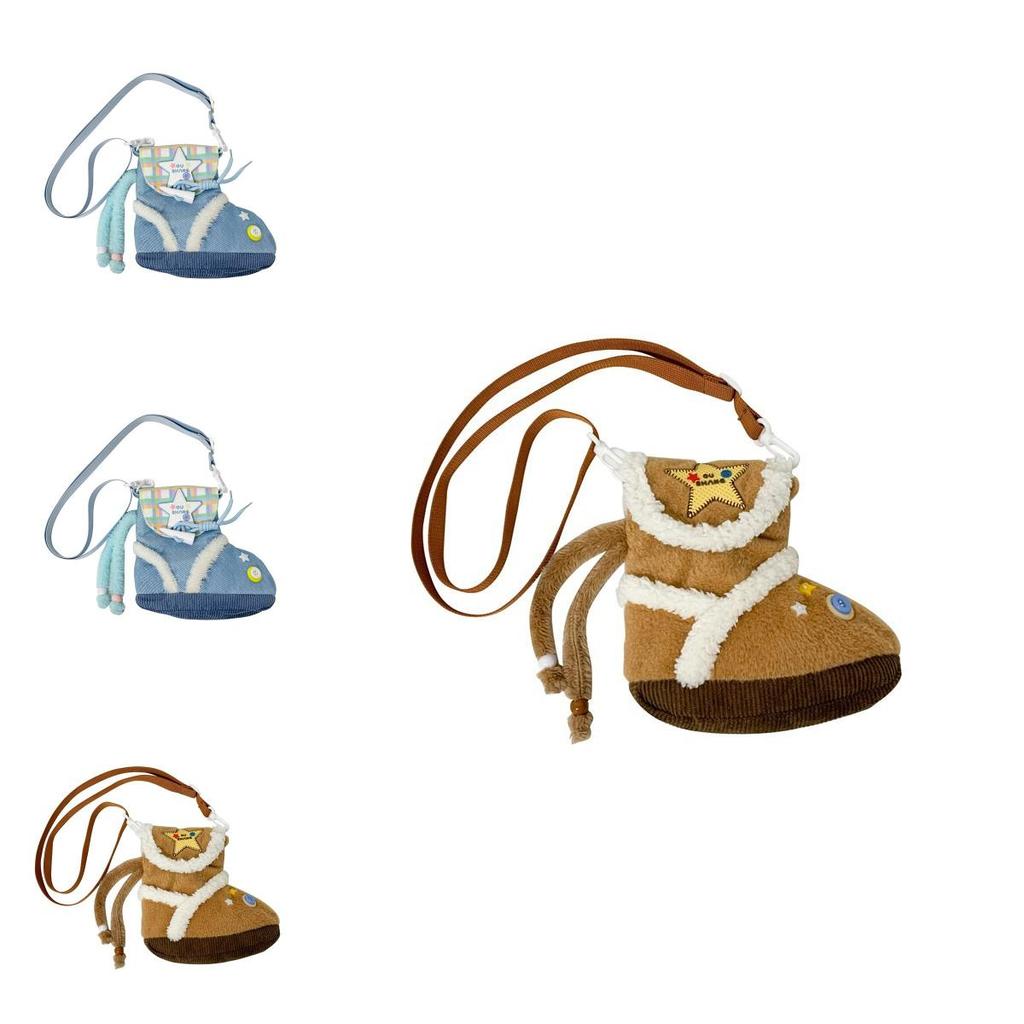 Плюшевая мультяшная наплечная сумка в форме туфли для девочек с застежкой-молнией и внутренним карманом