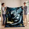 White Dragon with Book In Snowy Forest Flannel Blanket for Bedroom, Living Room, Sofa, and Nap Sofas