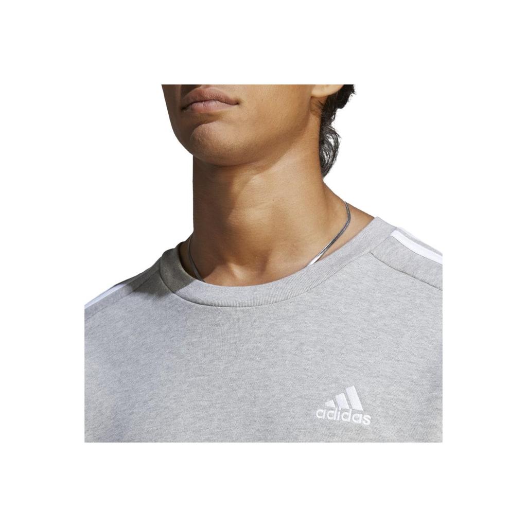 adidas Свитшот Essentials French Terry 3-Stripes, средний серый, меланжевый, для мужчин, уличная одежда IC9319