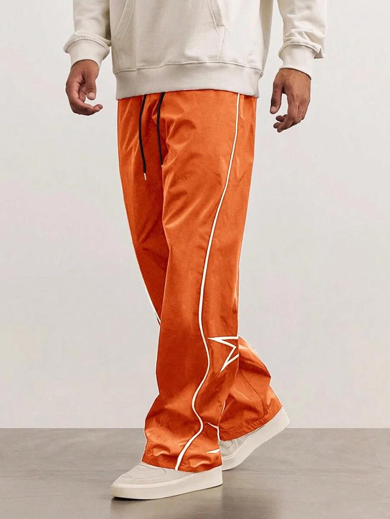 Модные мужские свободные прямые брюки 2025 года, весна-лето, уличная мода, брюки на шнурке, мужские брюки с вышивкой в стиле хип-хоп со звездами