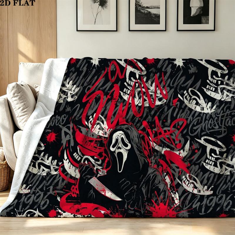 Mask Ghost Print Flannel Blanket High Quality Warm Comfortable Cover for All Seasons Perfect for Gifts Home Decor