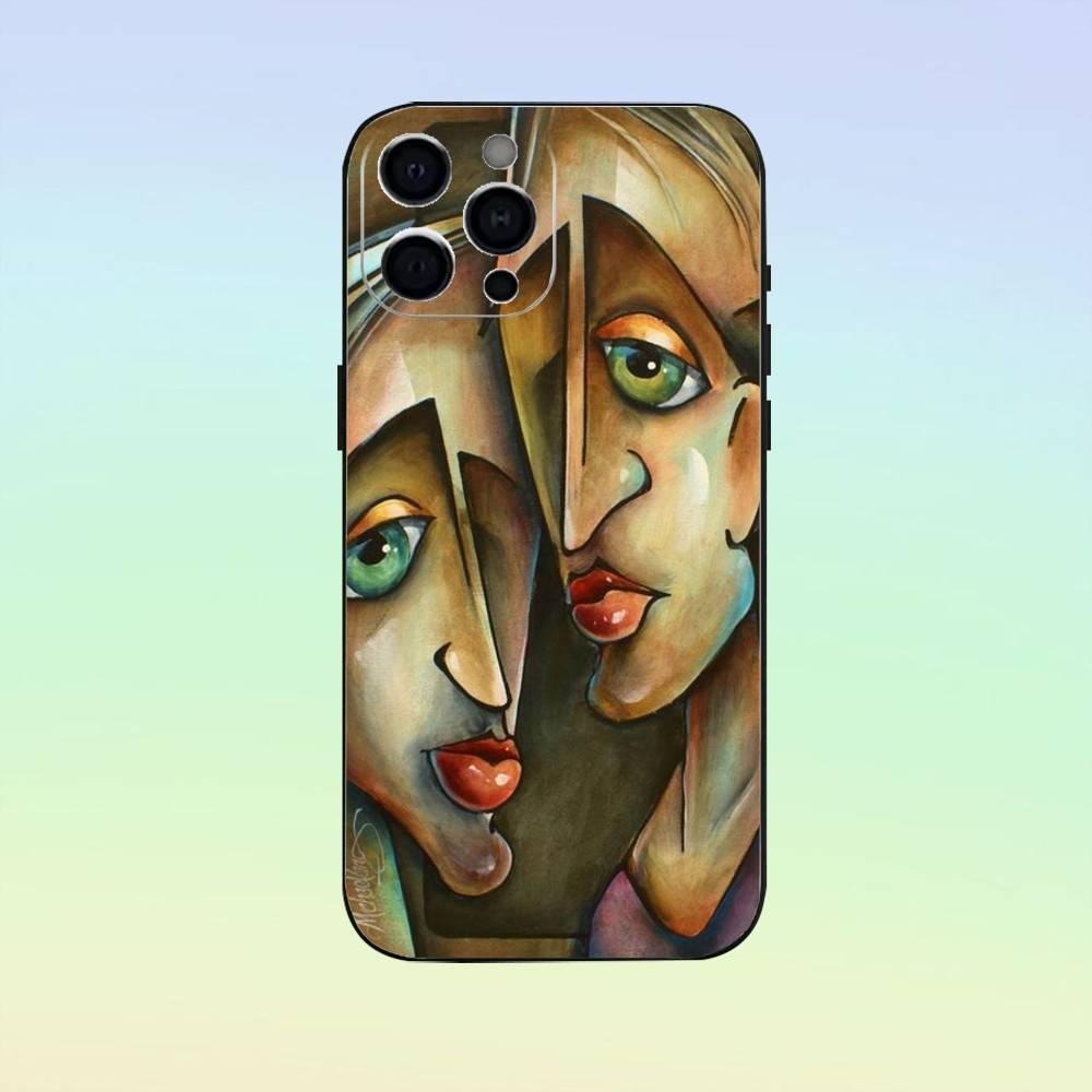 Abstract human face art Phone Case For iPhone 17,16,15,14,13,12,11 ,Soft Silicone Black Cover