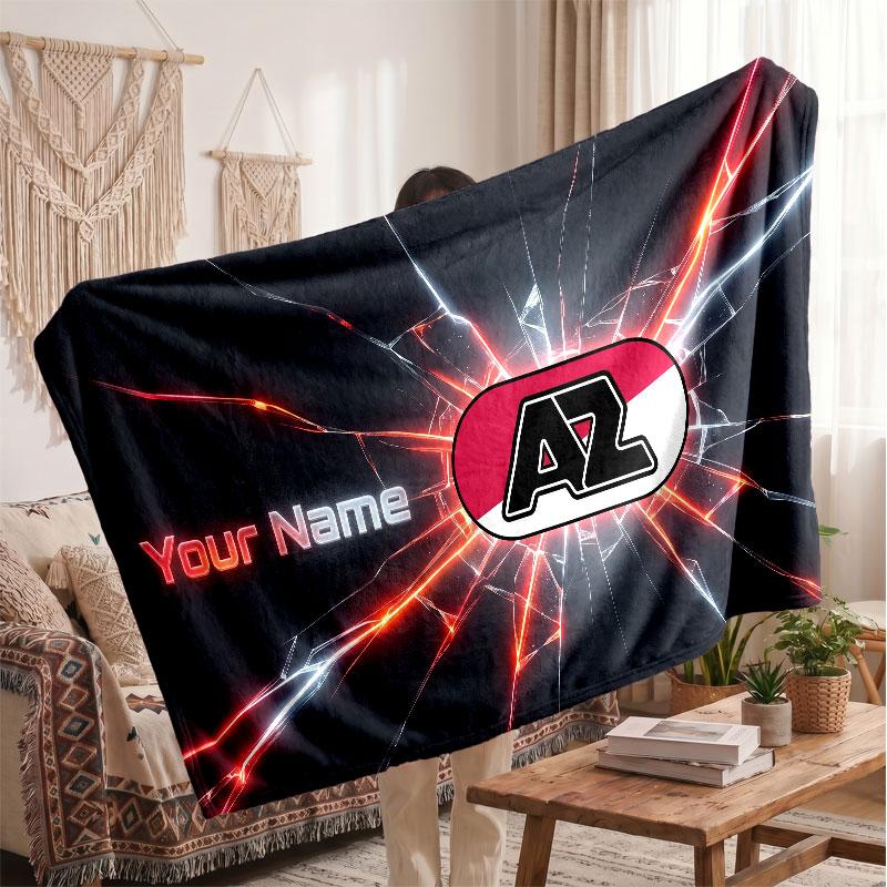 AZ Alkmaar Personalized Fleece Blanket With Football Logo, Custom Name Text Soft Warm Home Throw Blanket