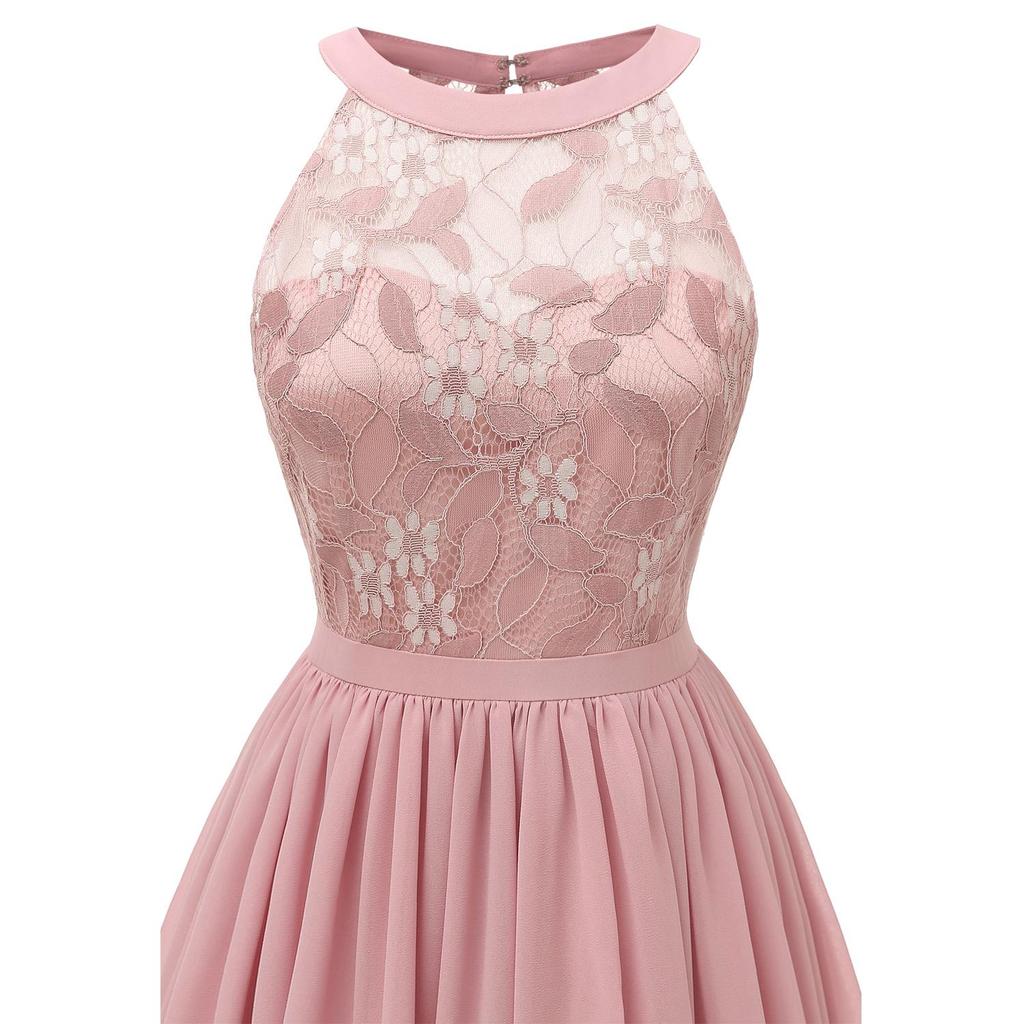 Women's Floral Crochet Lace Bodice Chiffon Midi Prom Dress for Bridesmaid Party Evening Cocktail Celebrity