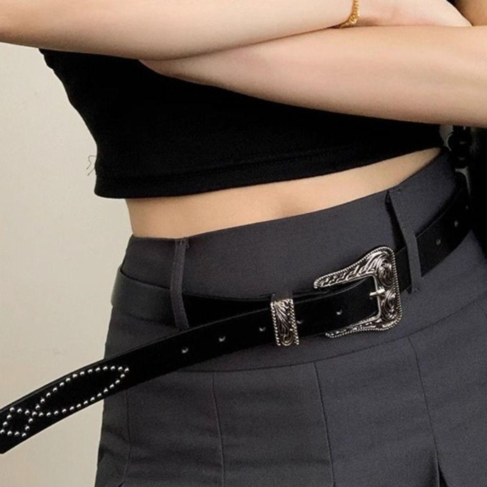 Carving Punk Style Belt Pu Leather Women's Waist Belt Casual Y2K Jeans Belt  Spicy Girls