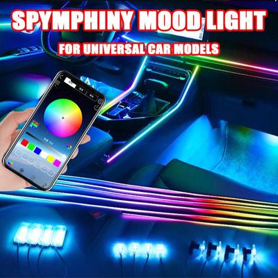 Полноцветная подсветка салона автомобиля, универсальное управление с телефона, 64 цвета, RGB светодиодная лента для скрытого освещения из акрила