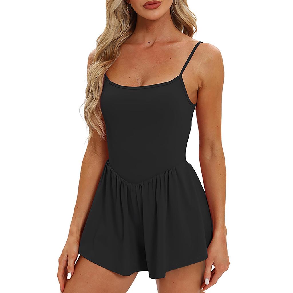 Женское модное однотонное повседневное спортивное платье без рукавов с короткими ремнями