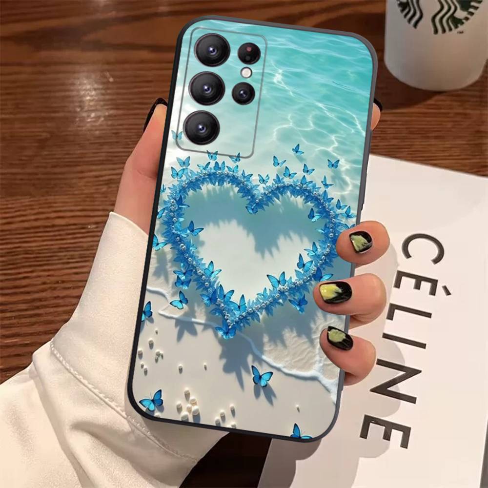 Blue Butterfly Ocean Waves Case For Samsung Galaxy Case S25 S23 S22 S21 S30 S20 S10 Ultra Plus FE TPU Soft Cover