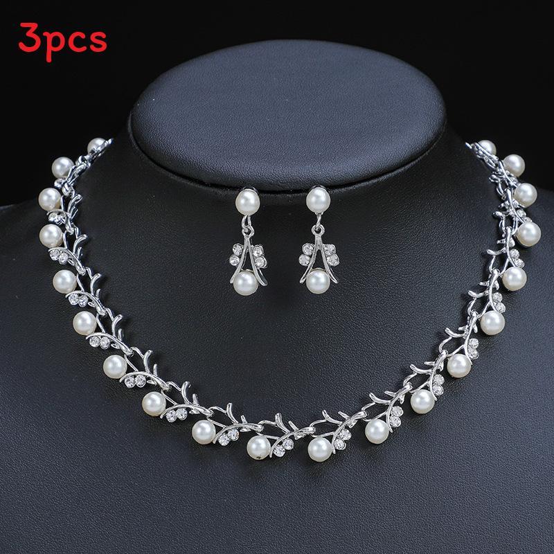 Vintage Artificial Pearl Necklace Earring Set With Alloy Pendants For Women