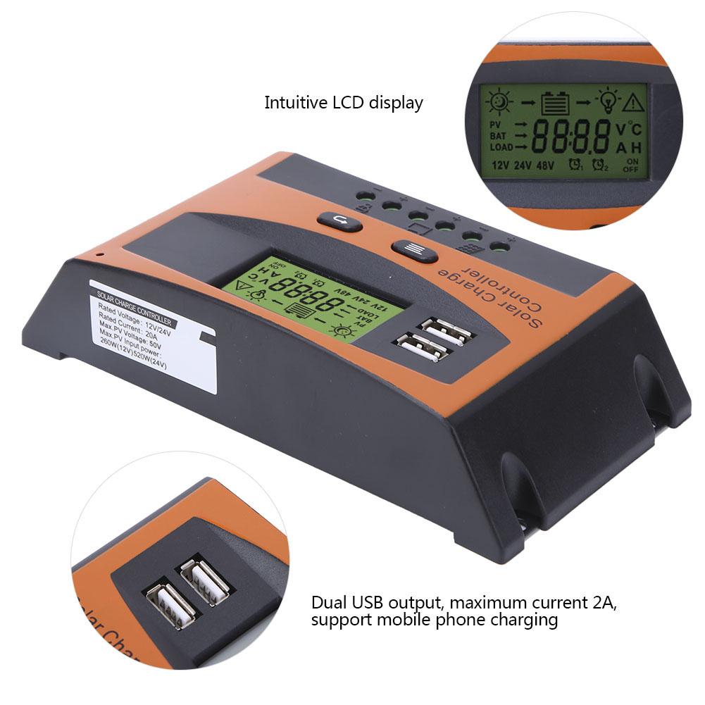 ШИМ Контроллер заряда солнечной батареи Автоматическая идентификация 1224В Регулятор солнечной панели 20А