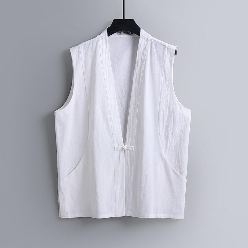 Men's Large Size Clothing  Linen Chinese Style Summer V-neck Vest Men 'S Summer And Autumn Multi -Pocket Thin Tooling Vest Plus Size