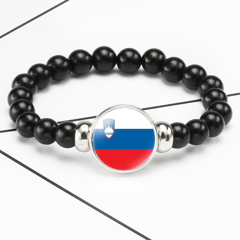 287 Countries National Flag Snap Button Elastic Band Beads Country Flag Independence Day Bead Jewelry Beaded Bracelet
