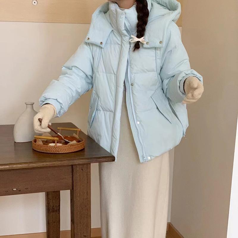 Женская куртка-пуховик с капюшоном, зима 2024, новая модная теплая белая куртка-пуховик на утином пуху