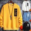 Spring Autumn Fashion Black Men's Solid Round Neck Sweater Long Sleeve Loose Fit White Blue Casual Pullove Print Thickening Warm Sweatshirt Yellow