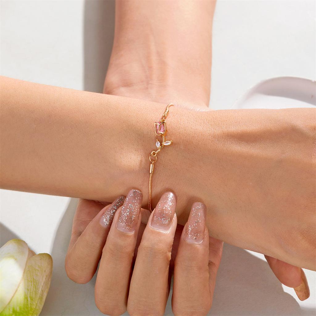 Fashion Elegant Crystal Tulip Flower Bracelets For Women Exquisite Sweet Colorful Floral Snake Chain Bracelet Wedding Jewelry
