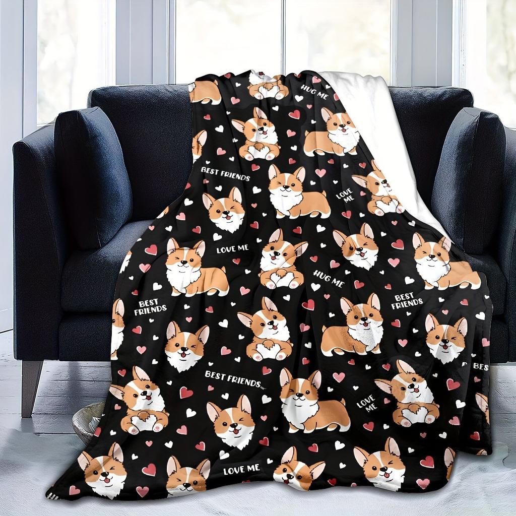 Cute Corgi Blanket Puppy Pattern Blanket Soft Flannel Blanket for Children Adult Gift Blanket