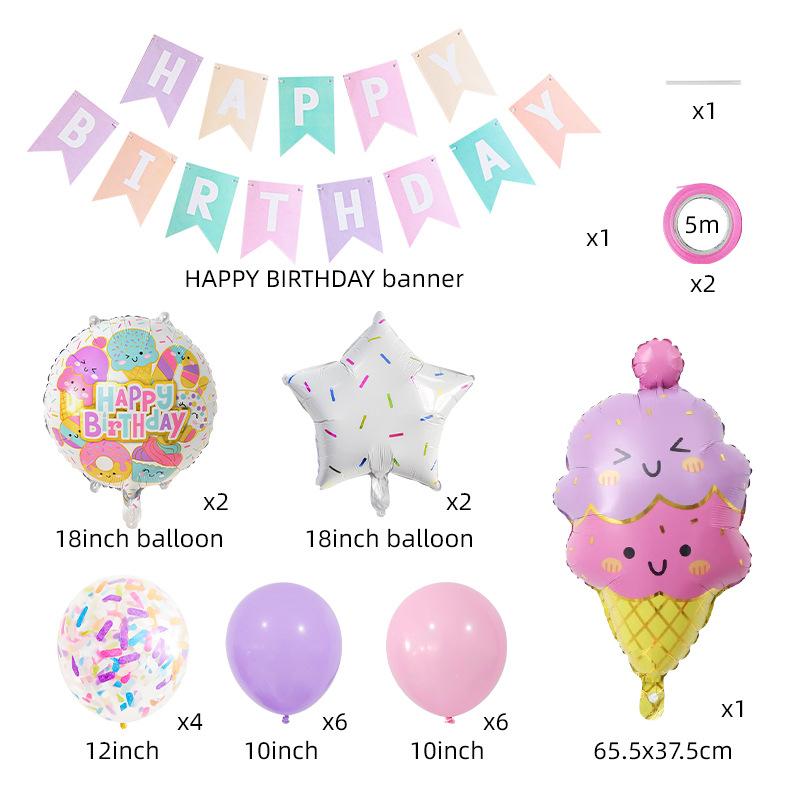 Ice Cream Aluminum Film Balloon Flag Set Cake Children's Birthday Arrangement Party Decoration Supplies