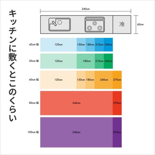 [Non-warping premium material with precision laser cutting] Kitchen mat, 45x180cm, trip-resistant diagonal cut, transparent, floor heating compatible,