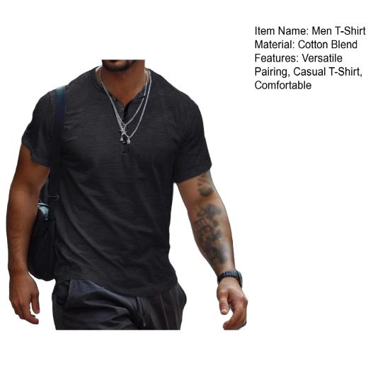 Мужская футболка с воротником Генри, короткими рукавами и пуговицами, однотонная повседневная летняя футболка для дома, спортзала, улицы, отдыха