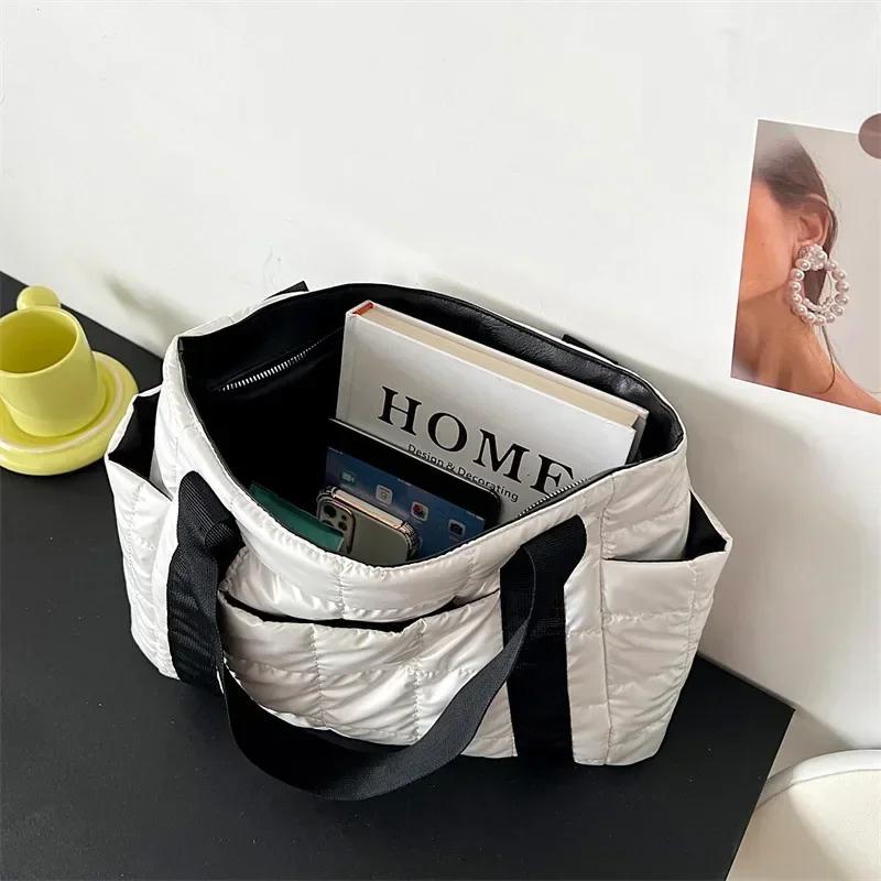 Женские сумки через плечо Space Padded для зимы, большие вместительные черные сумки, дизайнерские нейлоновые хлопковые теплые однотонные сумки