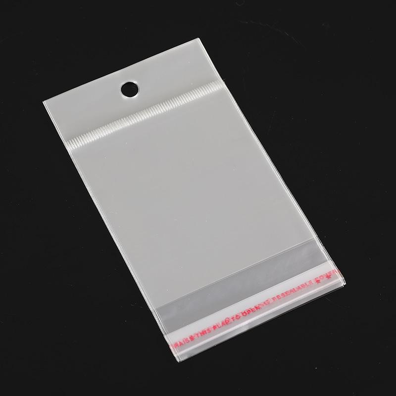 Прозрачный самоклеящийся пакет для украшений с отверстием для подвешивания и напечатанным логотипом