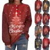 Женская повседневная мода, удобная рождественская футболка с длинным рукавом, круглым вырезом, пуговицами, свободным подолом и боковыми разрезами