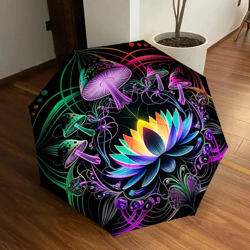 1pc Mushroom Mandala Automatic Open/Close Umbrella, Folding Compact Umbrella with Lightweight Design for Women/Men yy251028146