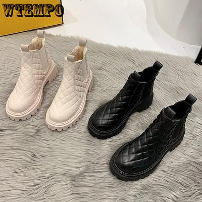 Женские ботинки, нескользящие зимние ботинки из искусственной кожи, женские теплые бархатные короткие сапоги с приподнятой подошвой, ботинки с решеткой Botas Mujer