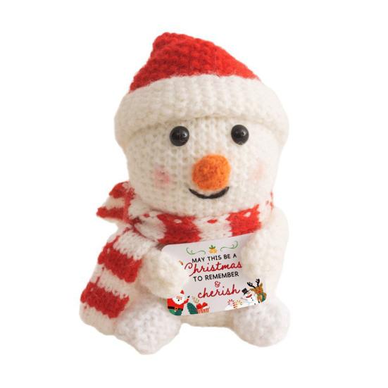 Christmas Doll Mini Funny Positive Santa Claus Snowman Crochet Knitted Toy with Inspirational Card Stocking Stuffers Winter Decor