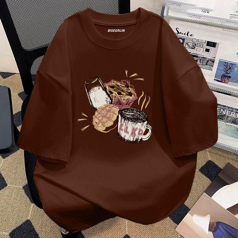 Женская летняя популярная футболка с короткими рукавами из хлопка, дышащая, свободная футболка с принтом, повседневная