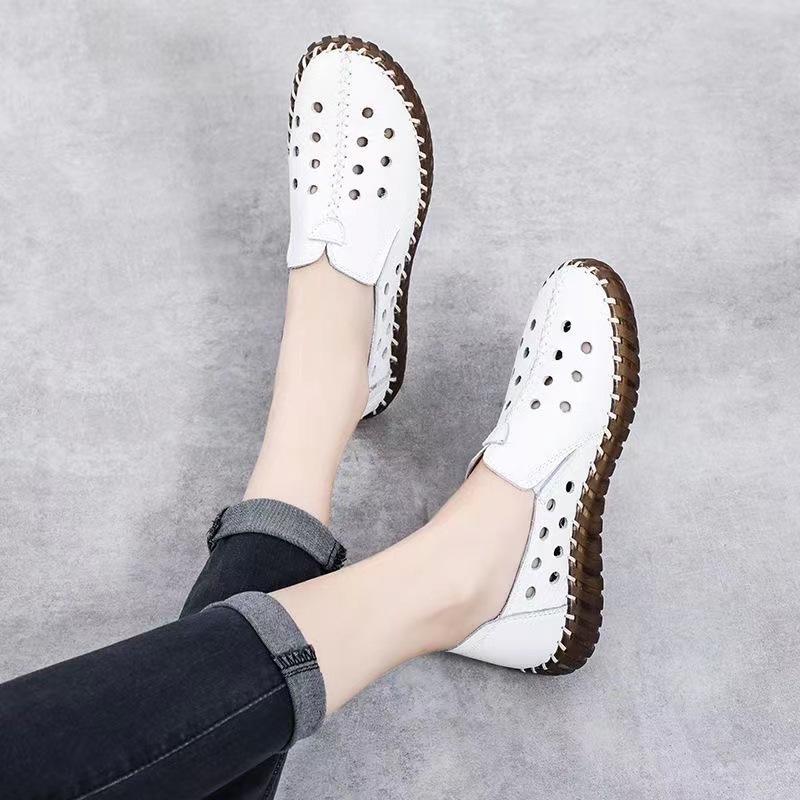Summer Genuine Leather Shoes New Fashion Women Shoes Woman For Mom Women's Flats Comfortable Handmade Pregnant Hole Sandals Shoes