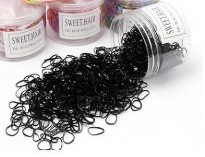 500 прочных черных резинок для волос для детей — бережные к волосам, прочные, толстые, одноразовые