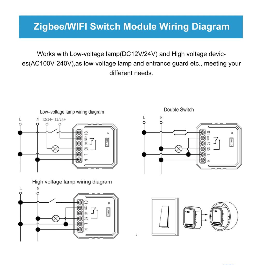 Tuya ZigBee3.0 WiFi Умный выключатель Умный дом Модуль сухого контакта DC 12/24V AC 100-240V DIY Автоматический выключатель Реле Работает с Alexa Google