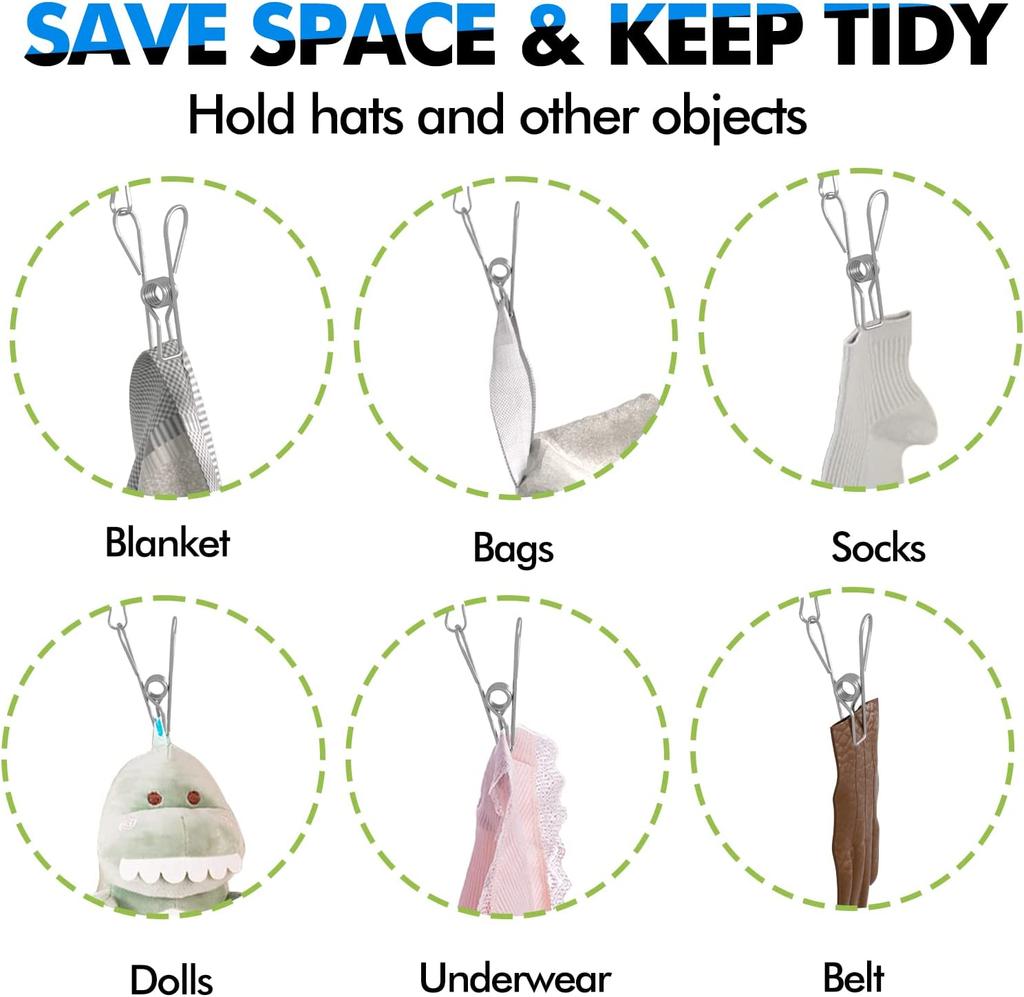 Bucket 20 Clips Cap Hanger Hanging Hat Organizer Holder Door Baseball Cap Rack Closet Storage for Purse and Hat Set