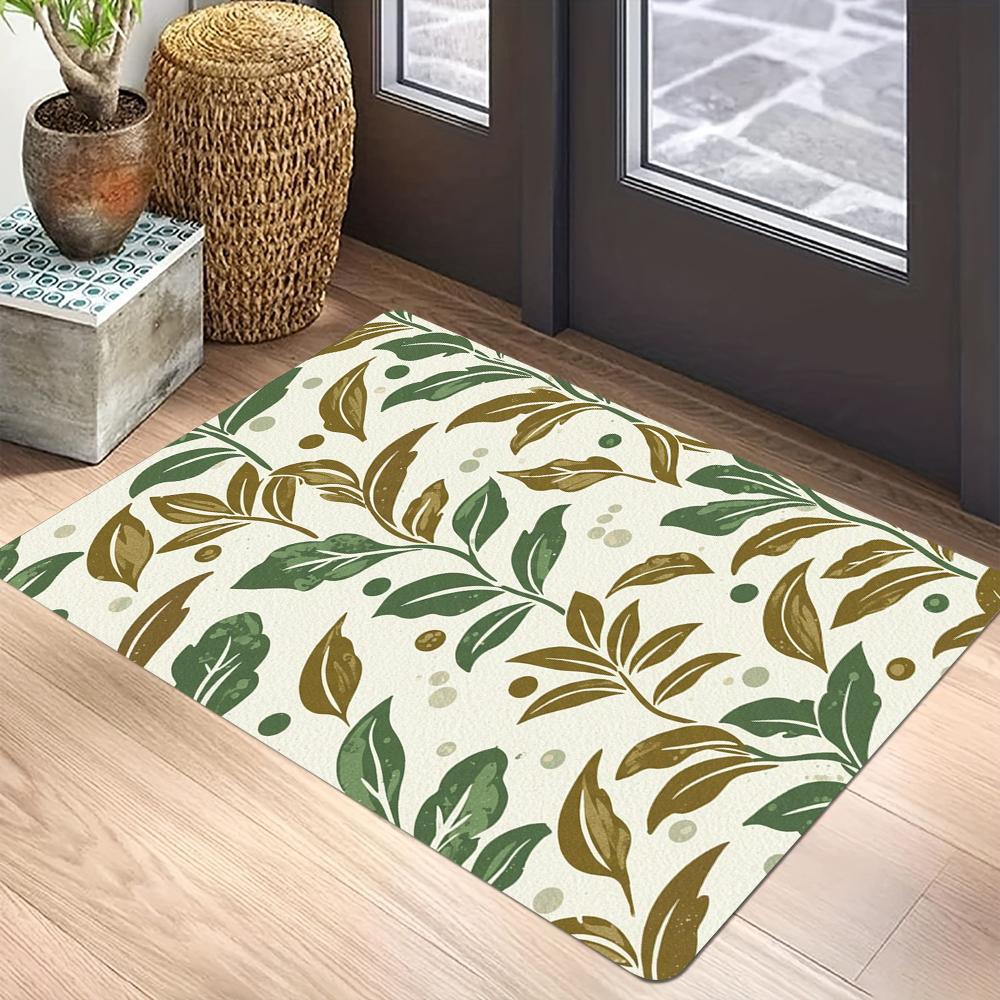 Vintage Floral Doormat Sketch Lily Flower Leaf Pattern Non Slip Front Door Kitchen Indoor Entrance Floor Rug