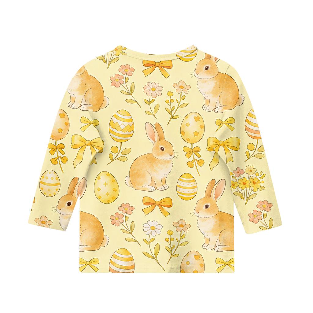 Children's Seven Quarter Sleeve Easter Print Round Neck Print Casual Top