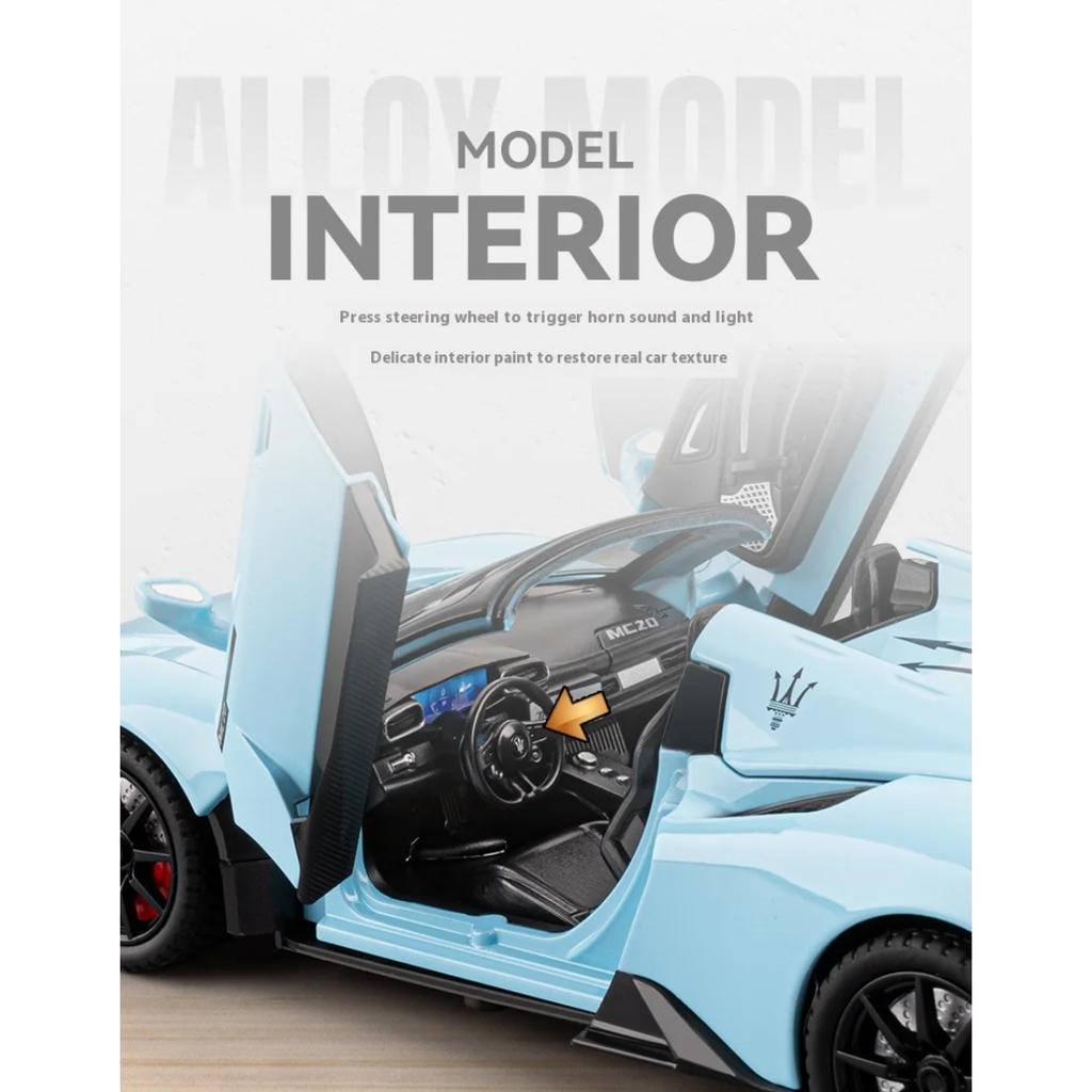 Модель спортивного автомобиля Maserati MC20 из сплава, литая под давлением, масштаб 1/24, детская игрушечная машина со звуком и светом, подарок на день рождения для мальчика, украшение для рабочего стола