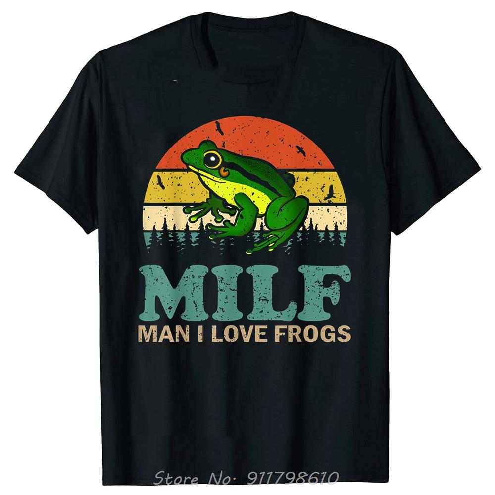 DILF Я люблю лягушек Забавная надпись Лягушка Мужская одежда Футболка оверсайз с круглым вырезом Модная хлопковая футболка Базовая футболка для фитнеса Milf