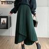 Женские плиссированные юбки миди, асимметричные тонкие эластичные талии, винтажные корейские юбки трапециевидной формы, черная шикарная юбка