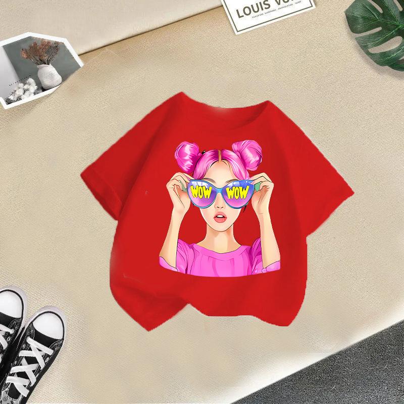 Детская футболка Cool Girl с принтом Детская 100% хлопок Топы Круглый вырез Короткий рукав Детская 2-13 лет Футболка
