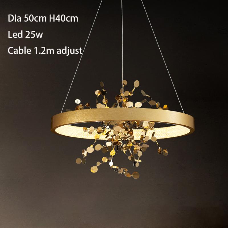 Золотая потолочная люстра из нержавеющей стали для столовой, медное круглое кольцо, подвесные светильники для спальни, магазин тканей, кофе