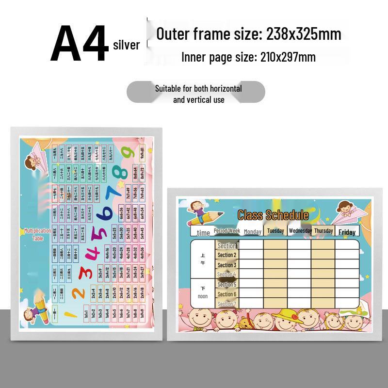 A4 Magnetic Class Schedule Wall Sticker for Primary Students - Wipeable & No Punching Needed